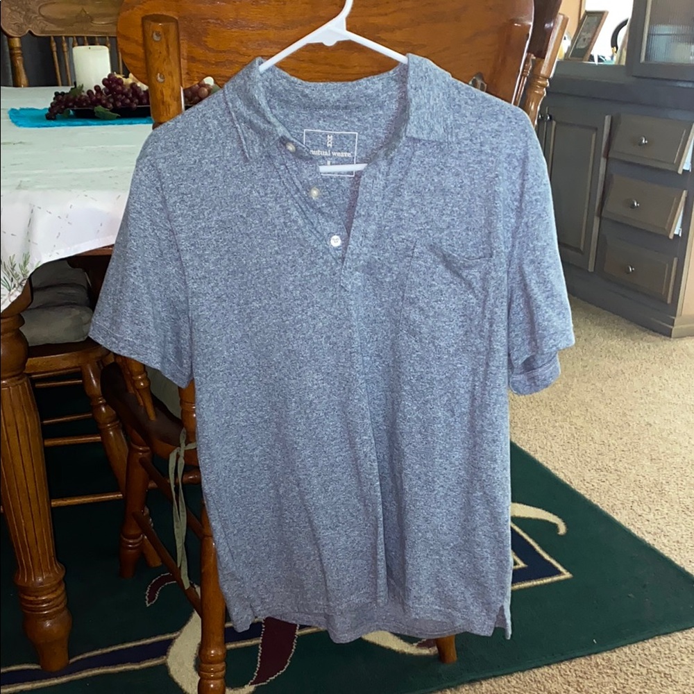 Blue Gray Polo Shirt Soft Cotton Blend Casual